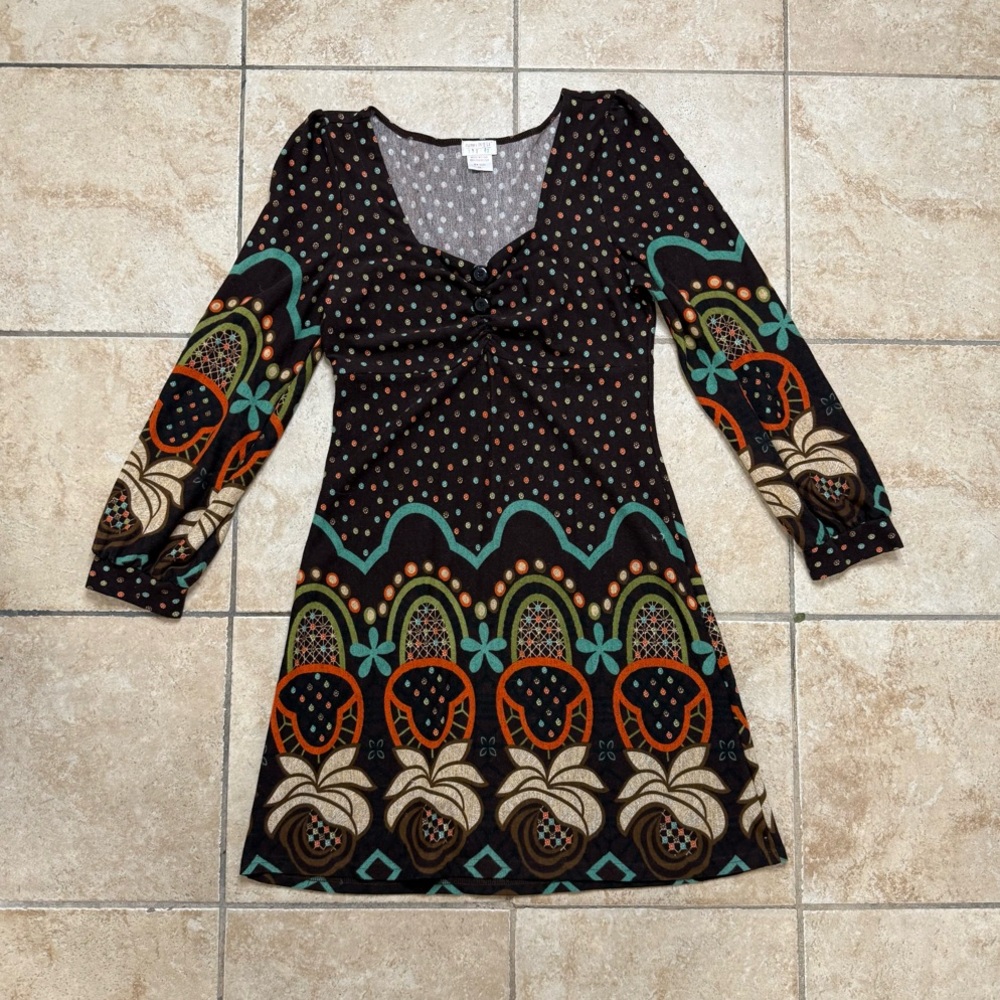 Funky People Midi Brown Long Sleeve Polka Dot Dress